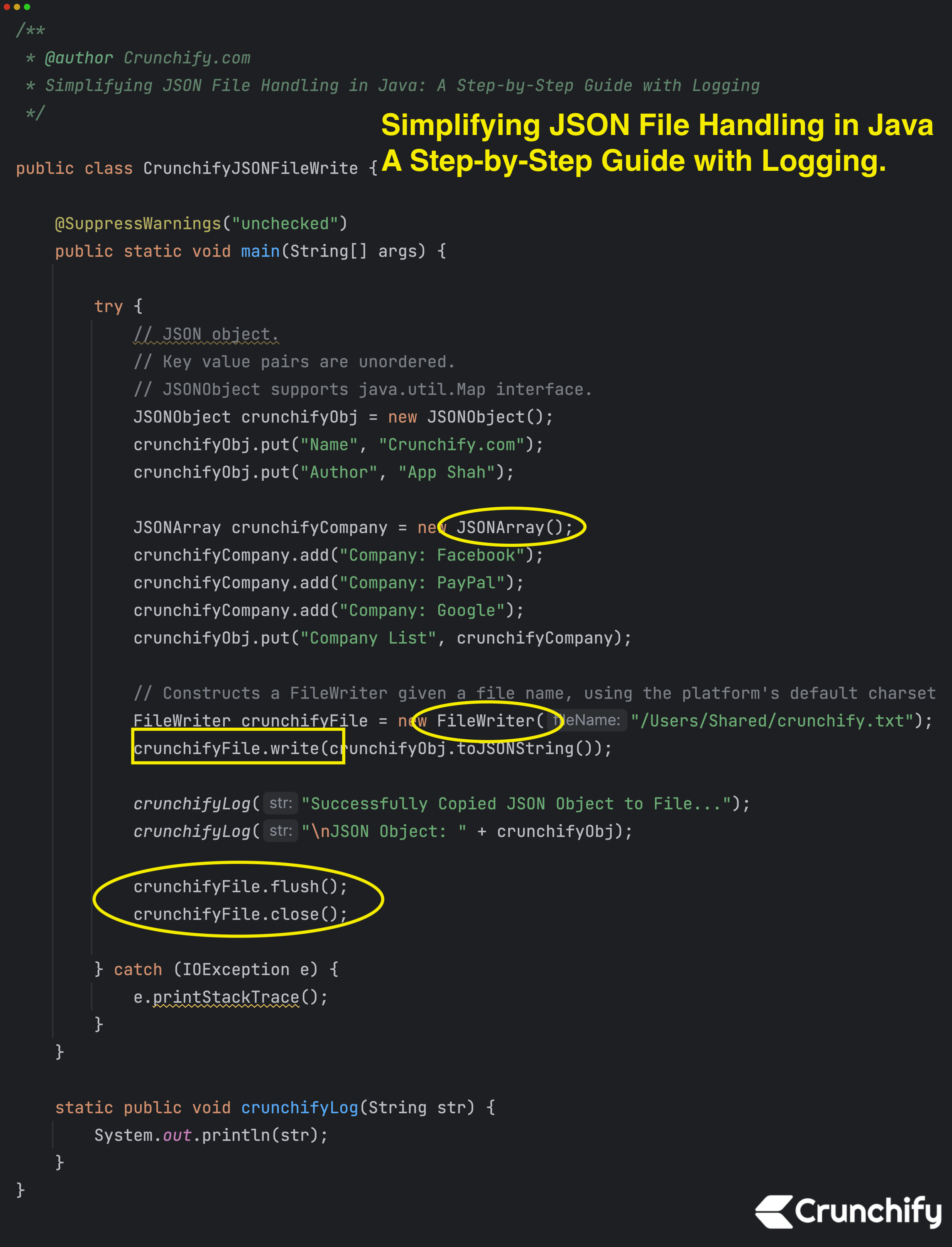 How to write JSON object to File in Java? Simplifying JSON File Handling in Java • Crunchify