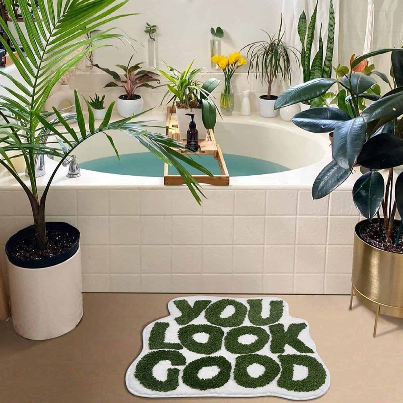 CrushHomes You Look Good Bath Mat Green Cute Bathroom Rugs Soft Non