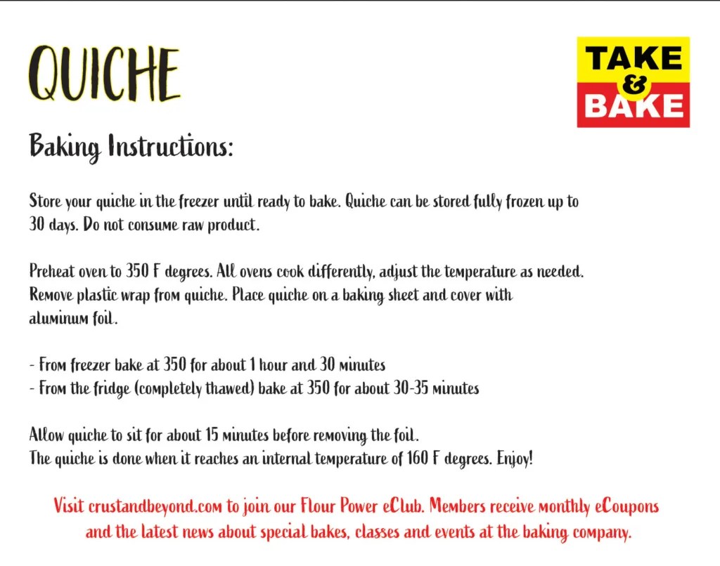 Baking and Care Instructions CRUST a baking company artisan