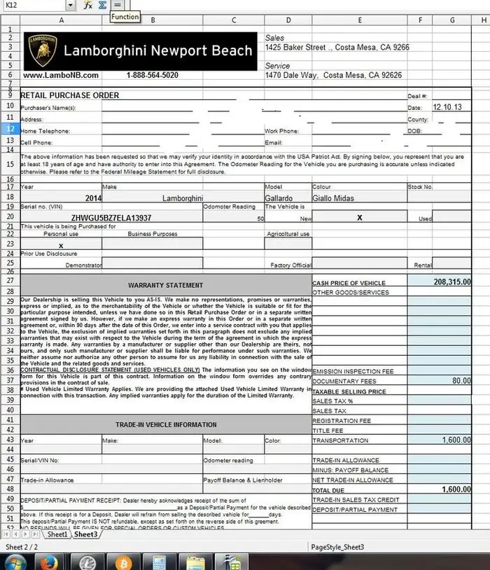 Lambo Purchase Order