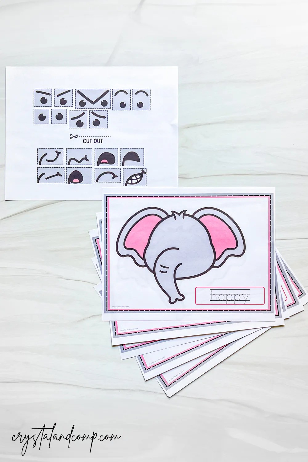 Elephant Emotions Cut and Paste Printables