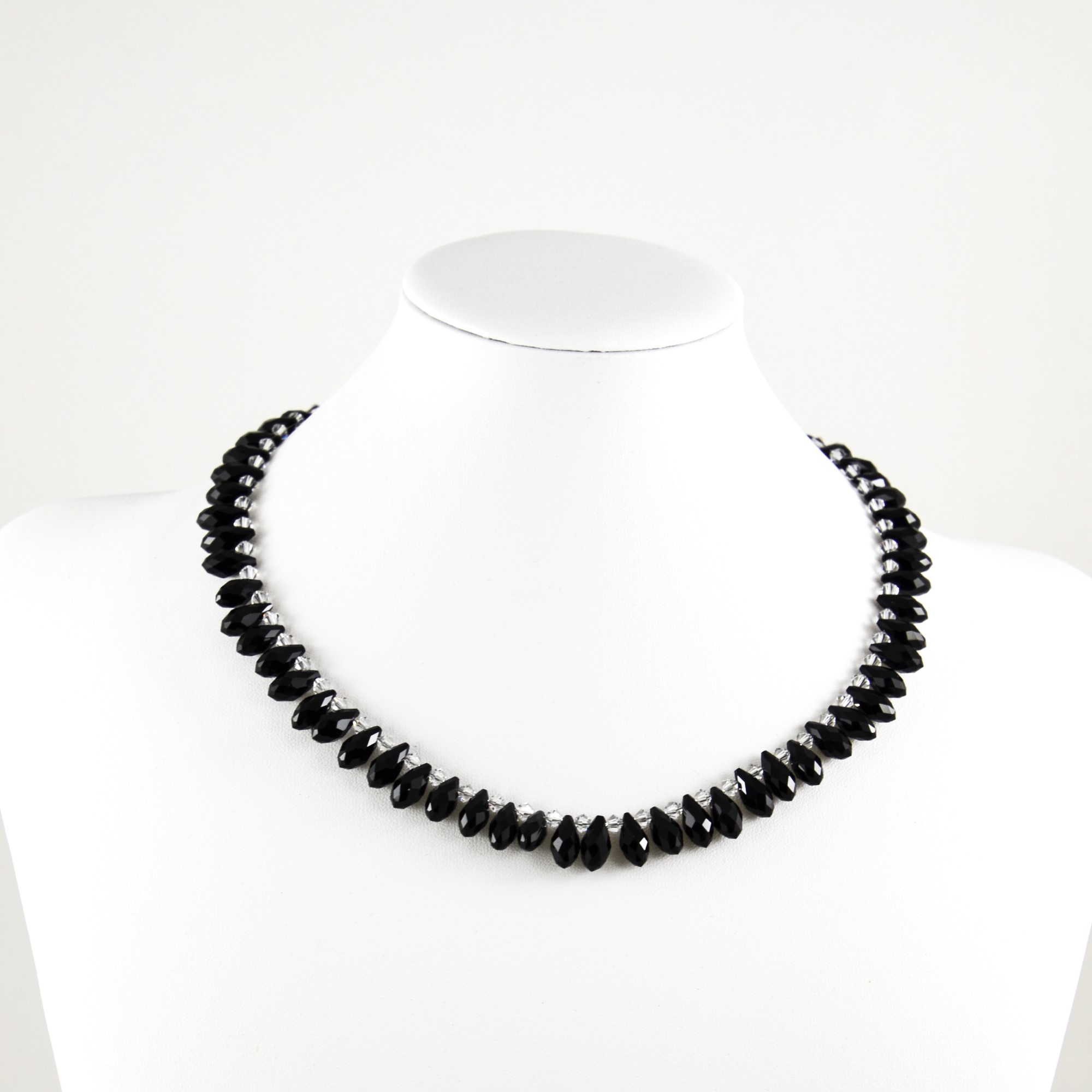 Black Crystal Teardrop and Clear Swarovski Crystal Necklace Crystal