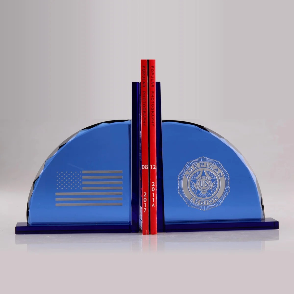 Blue Crystal Bookends Award Faceted Crystal Oval Bookends Gift