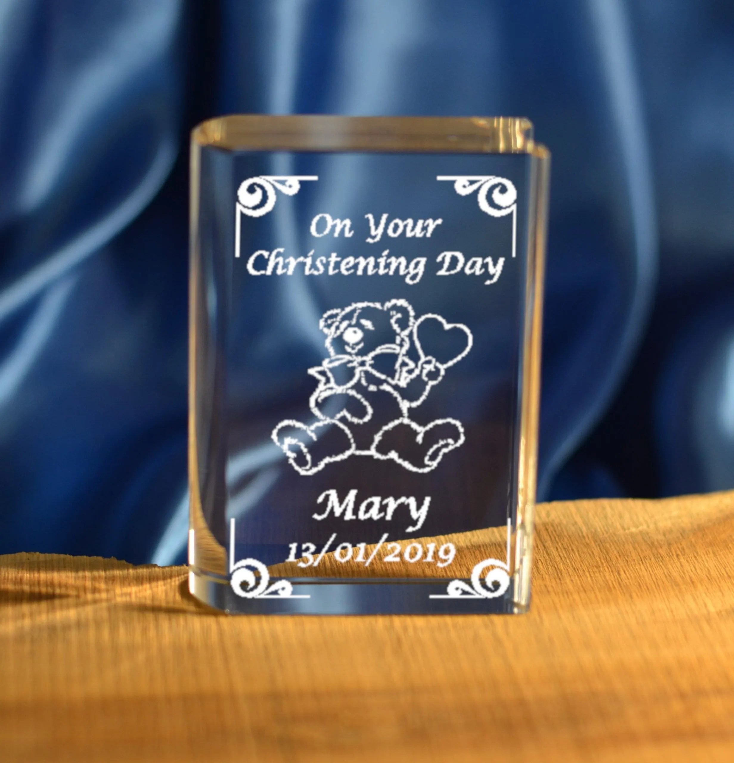 Christening Day Gift, Personalised Crystal Closed Book Crystal Script