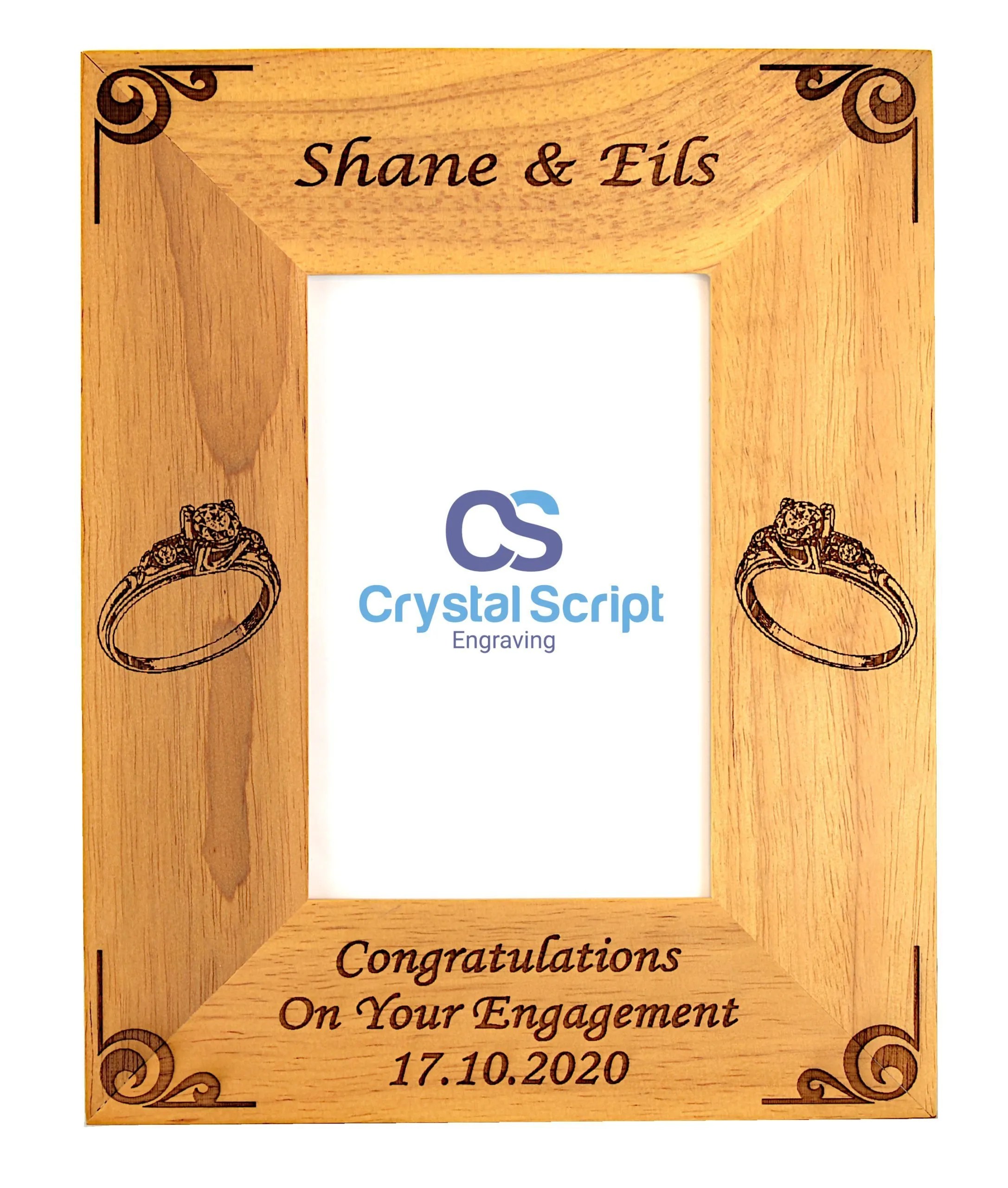 Personalised EngagementSolid Wood Photo Frame Crystal Script
