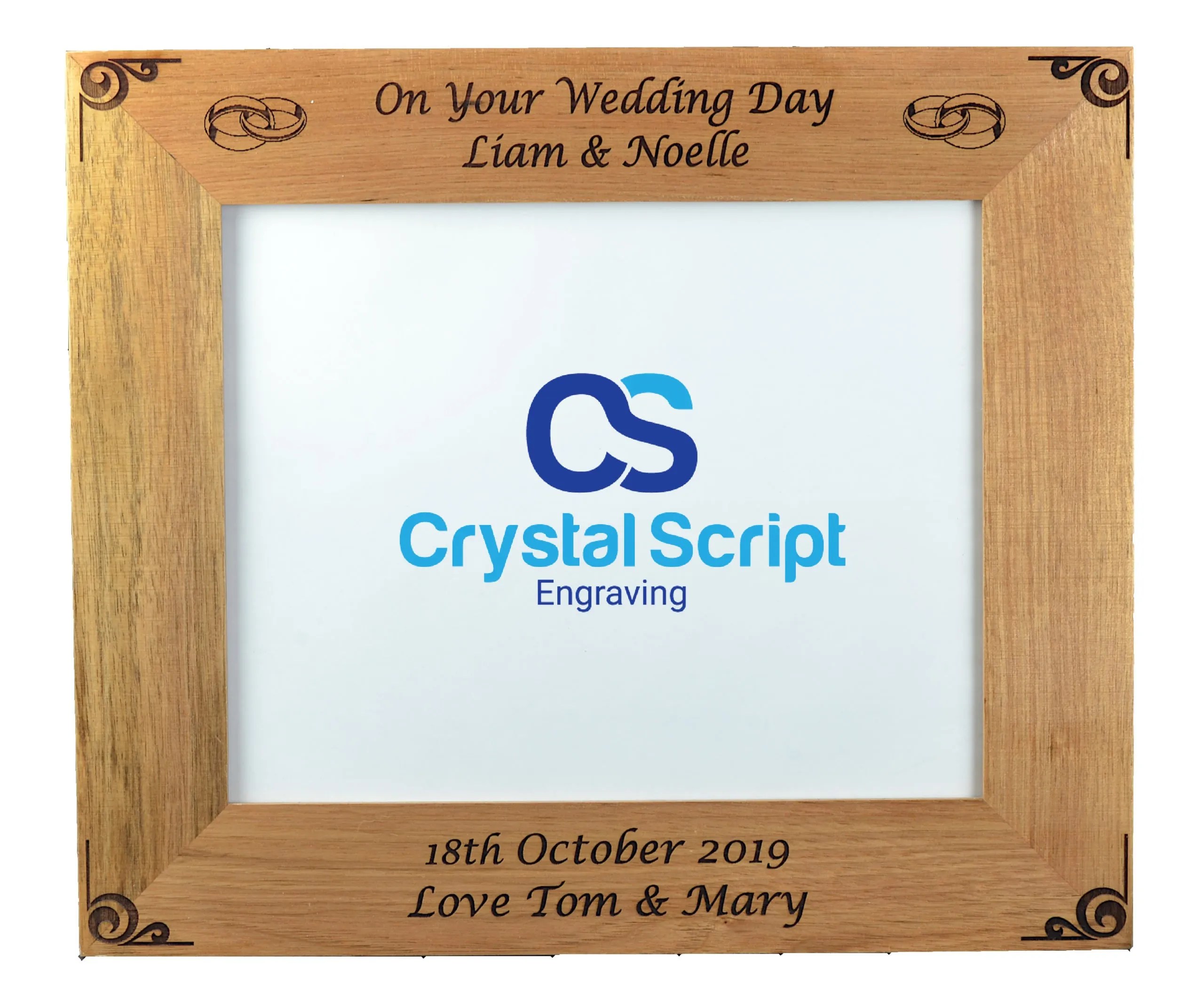 Personalised Wedding DaySolid Wood Photo Frame (Landscape) 4 Sizes Crystal Script