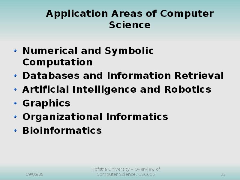 Application Areas of Computer Science