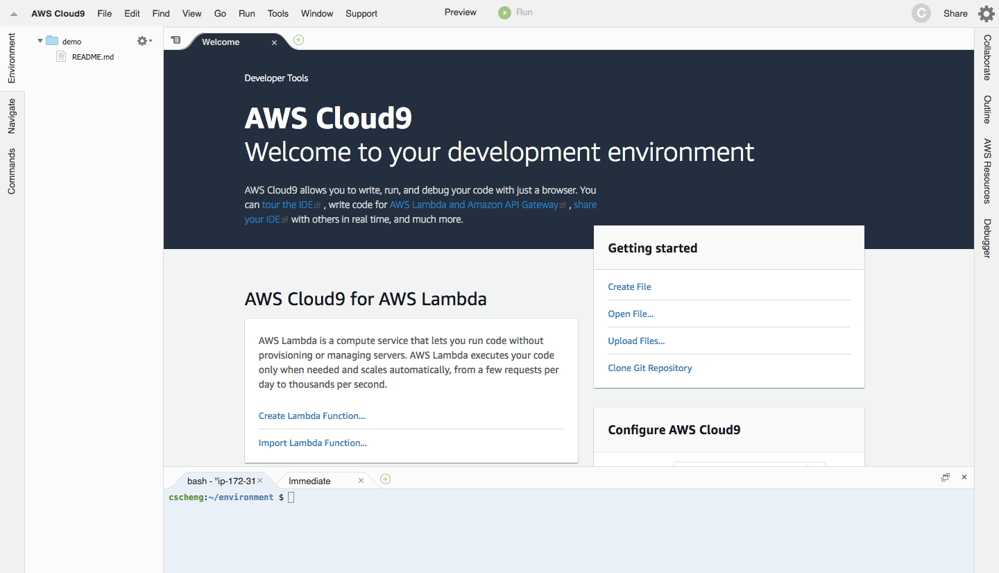 Trying out AWS Cloud9 IDE for Django development Chi Shang Cheng