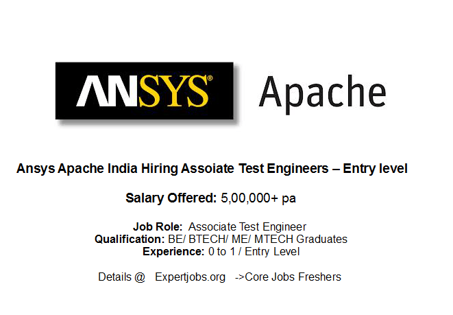 Ansys Apache Hiring Associate Test Engineers Entry Level Computer Science Employment Cloud