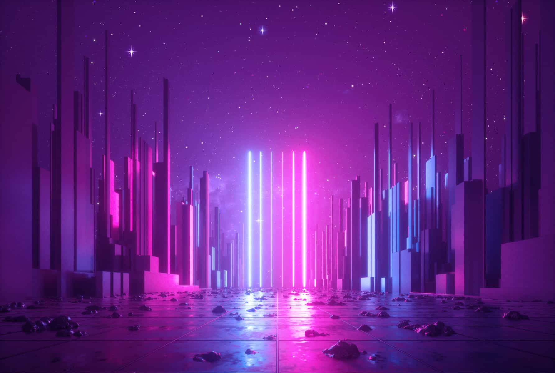 3d abstract neon background, glowing ultraviolet vertical lines, cyber