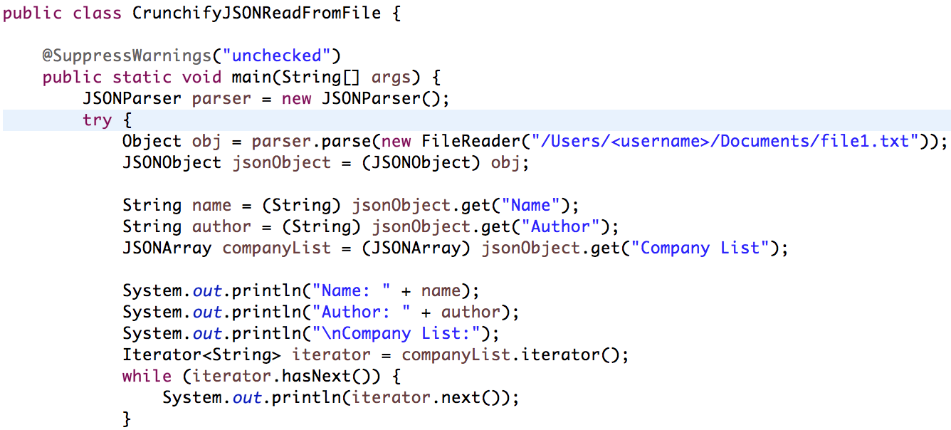Как прочитать объект JSON из файла в Java Crunchify Tutorial
