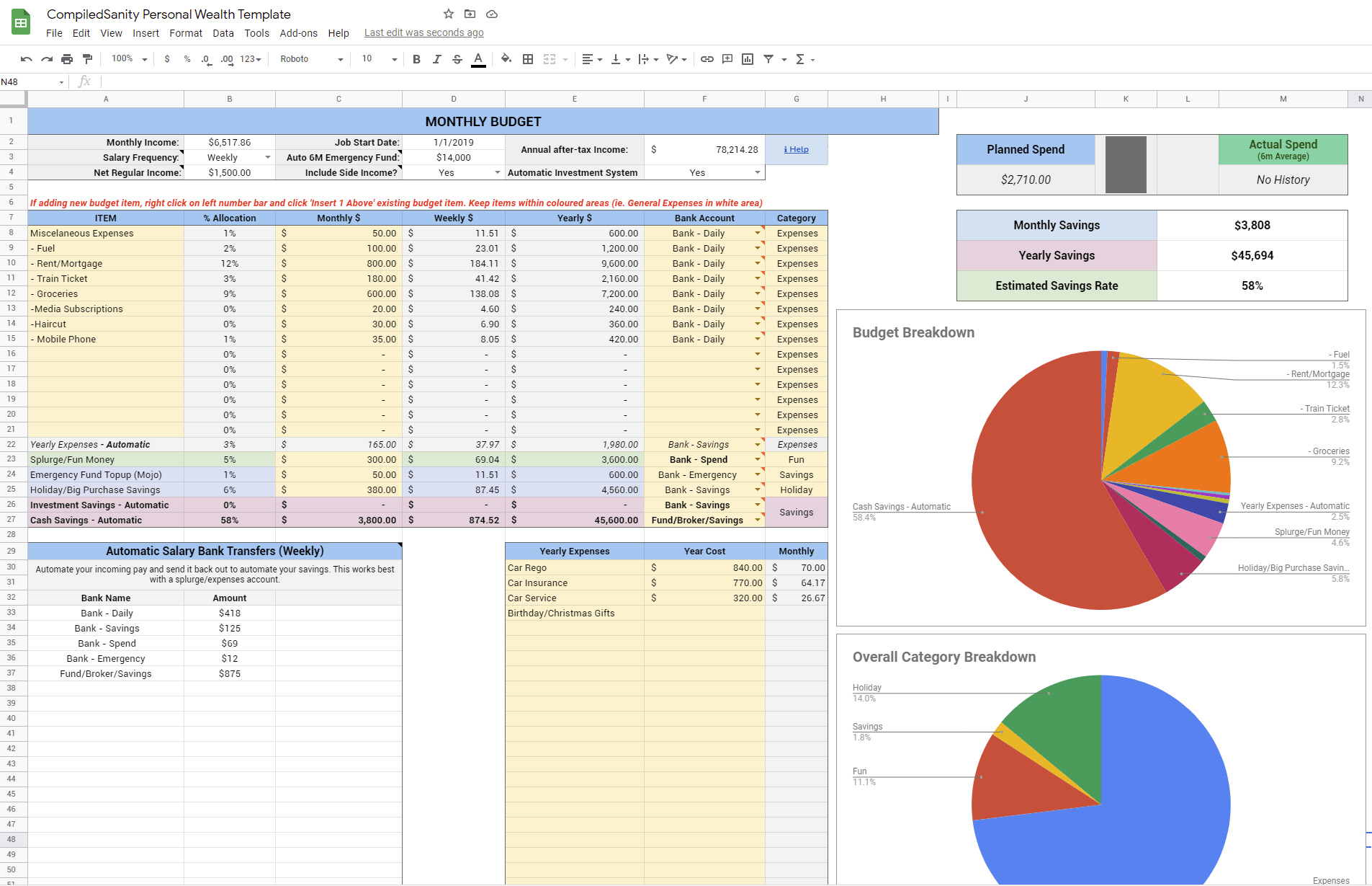 CompiledSanity Personal Finance & Net Worth Spreadsheets