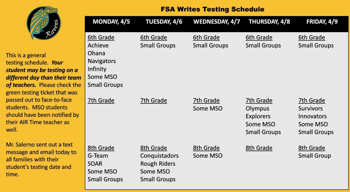 Pasco County Fsa Testing Schedule 2024 FSA Testing Charles S. Rushe Middle School