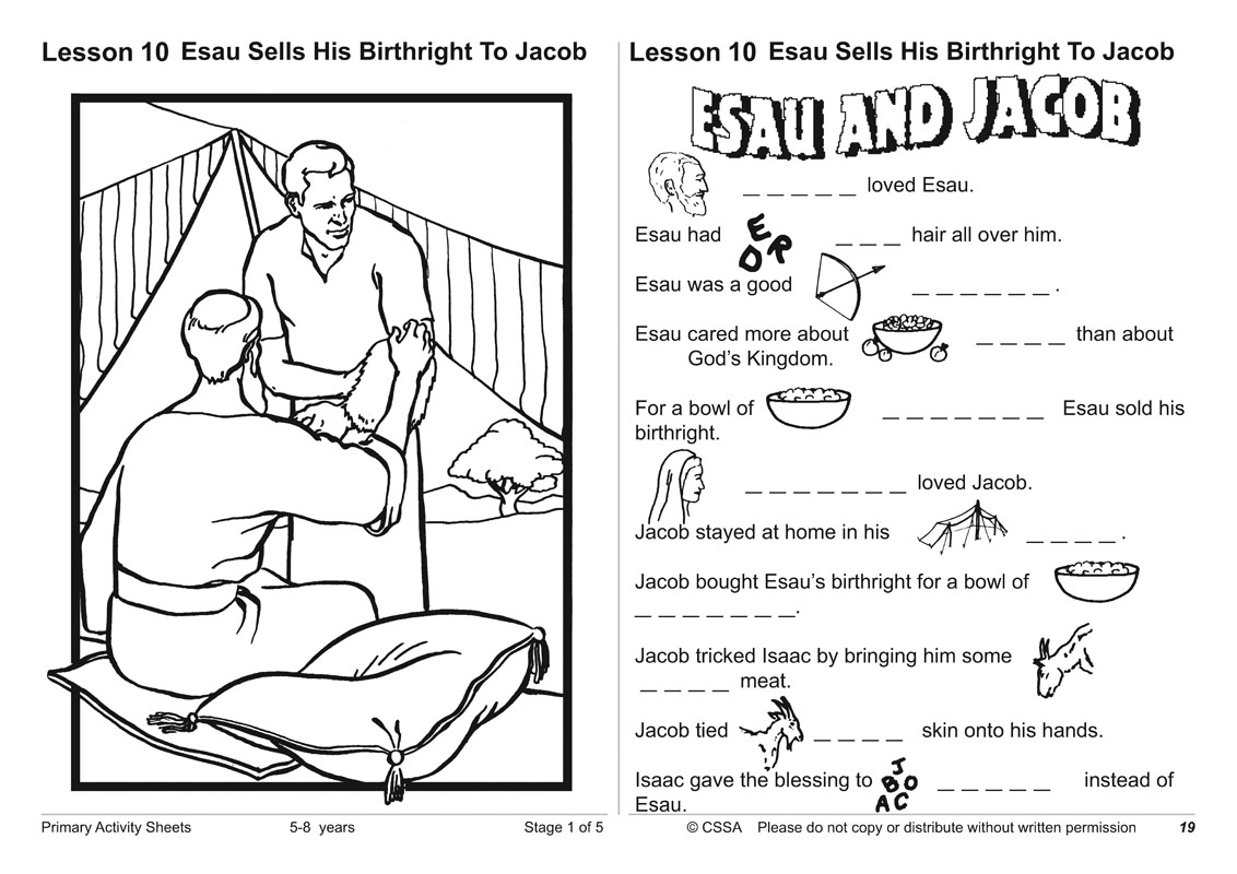 Primary Activity Sheets Stage 1 Christadelphian Sunday School Association