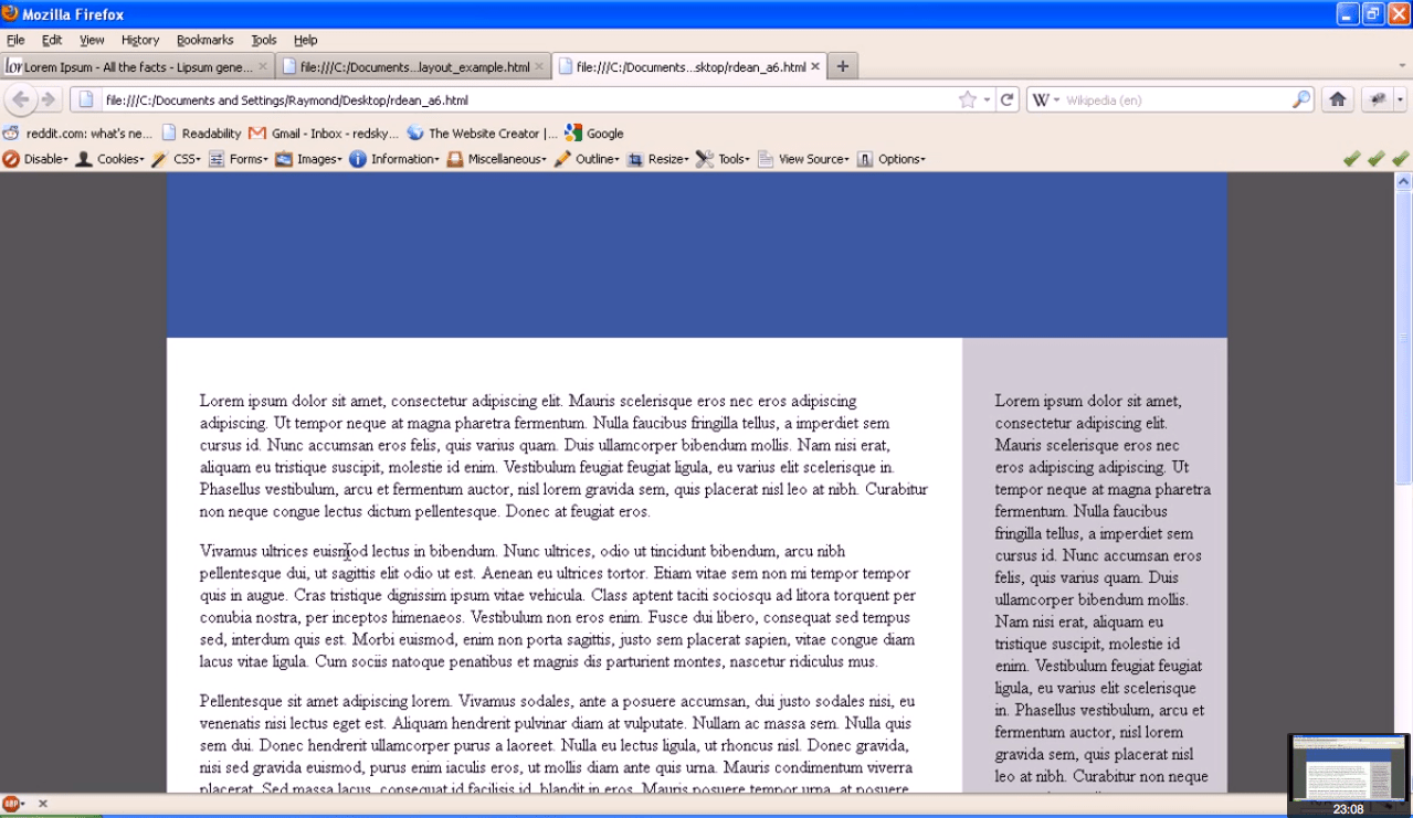 Creating a Two Column Fixed Width CSS Layout CSS Reset