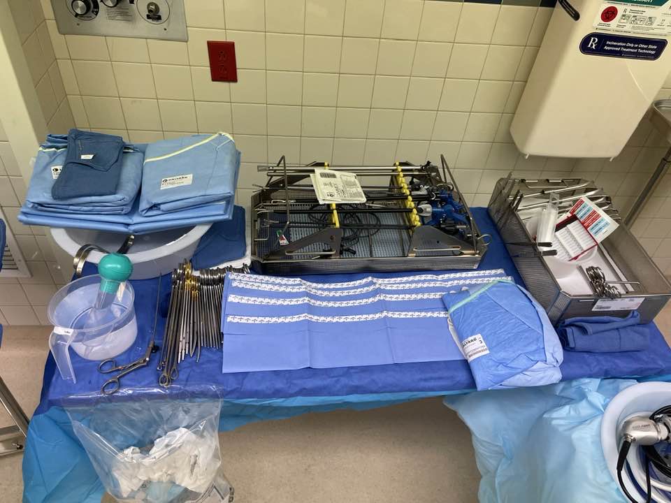 Jejunostomy Tube (JTube) Insertion mayo stand and back table setup