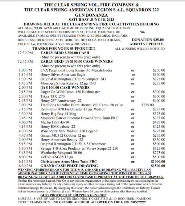 Gun Bonanza Clear Spring Volunteer Fire Company