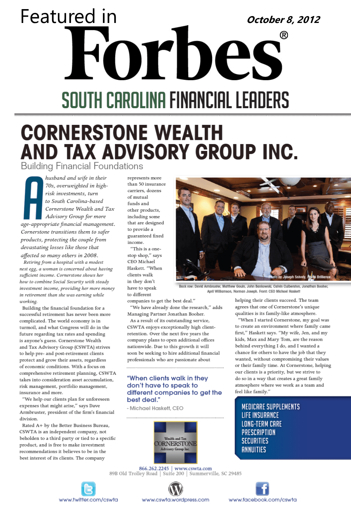 Recognition Cornerstone Insurance Services and Wealth Advisory