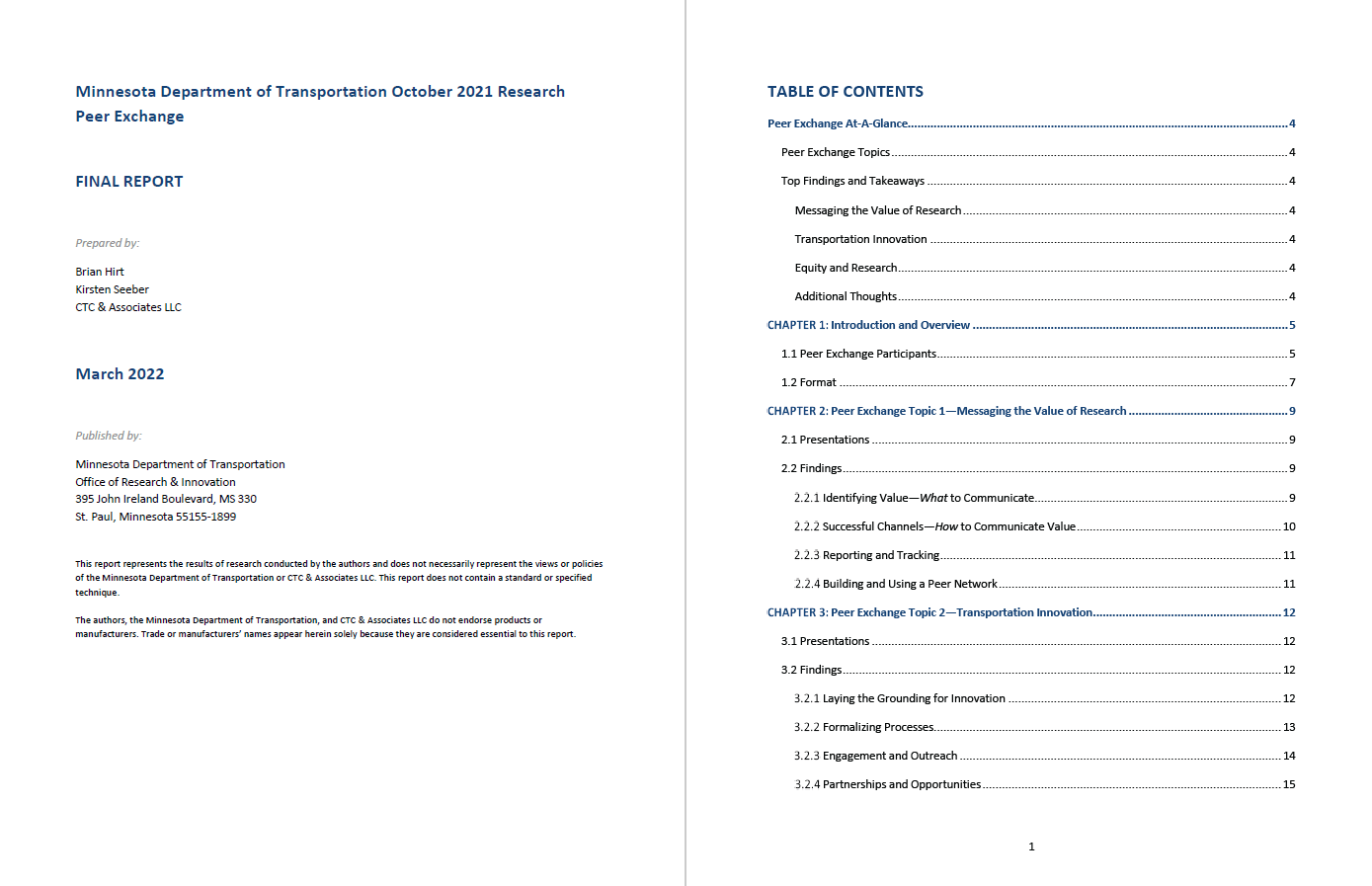 Minnesota DOT 2021 Peer Exchange CTC & Associates