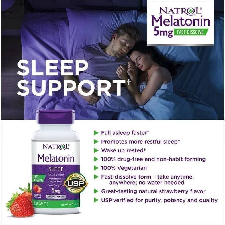 Natrol Melatonin Sleep 5 Mg 150 Tablets Strawberry ของแท้จาก US 100