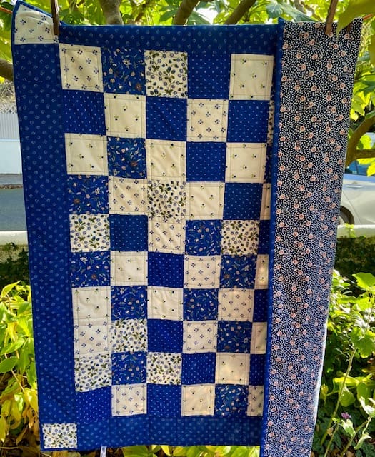 Blue & White Vintage Patchwork Quilt Made in Ireland Cuando