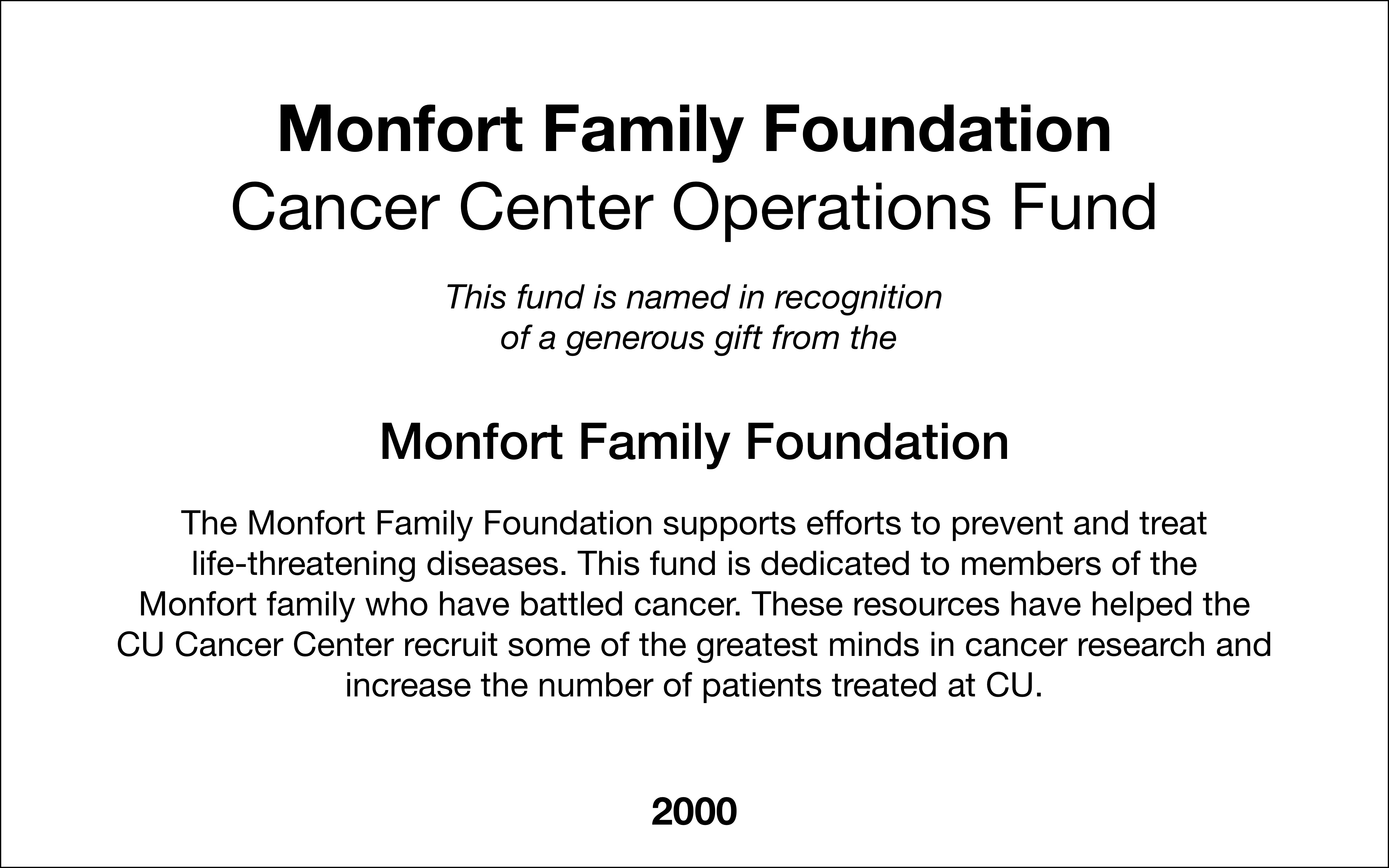 Monfort Family Foundation Virtual Benefactor Recognition