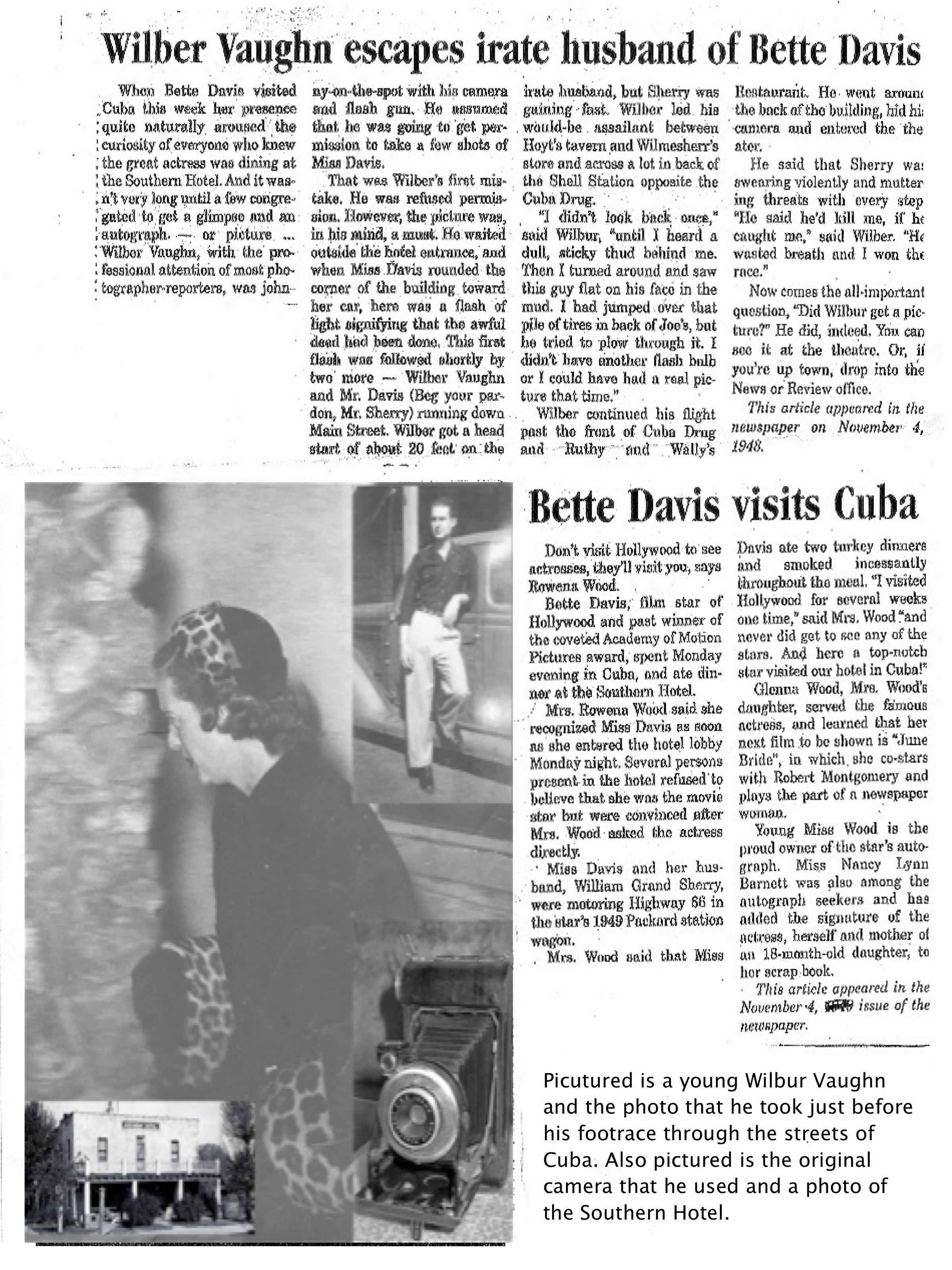 Bette Davis newspaper article Cuba News & Review Cuba, MO Route 66