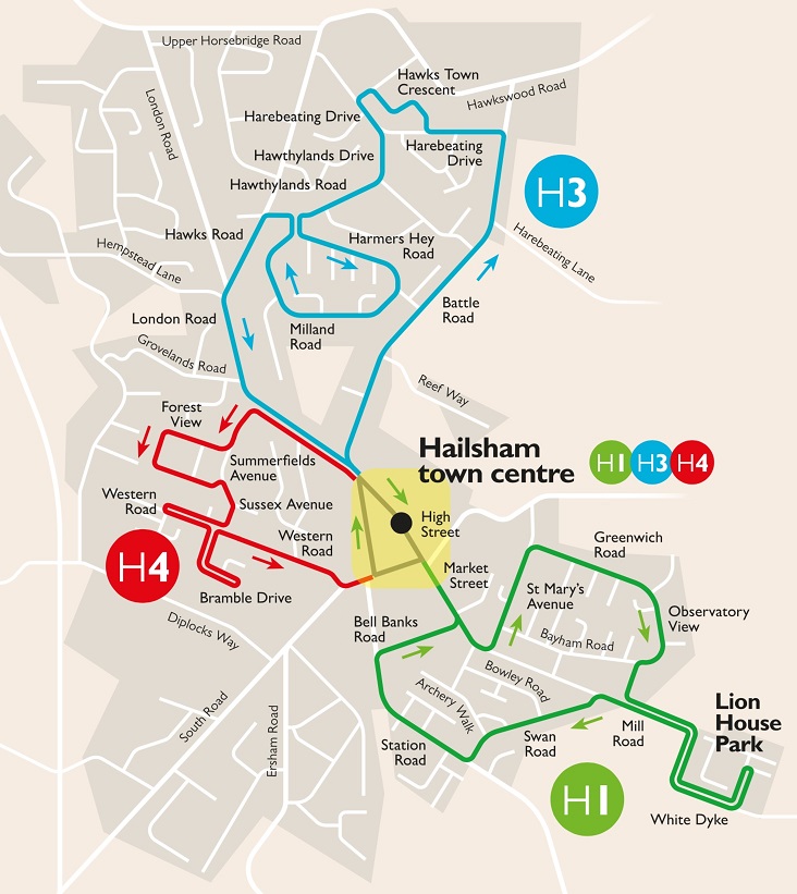 Hailsham Town Bus Routes H1, H3 and H4 Cuckmere Buses
