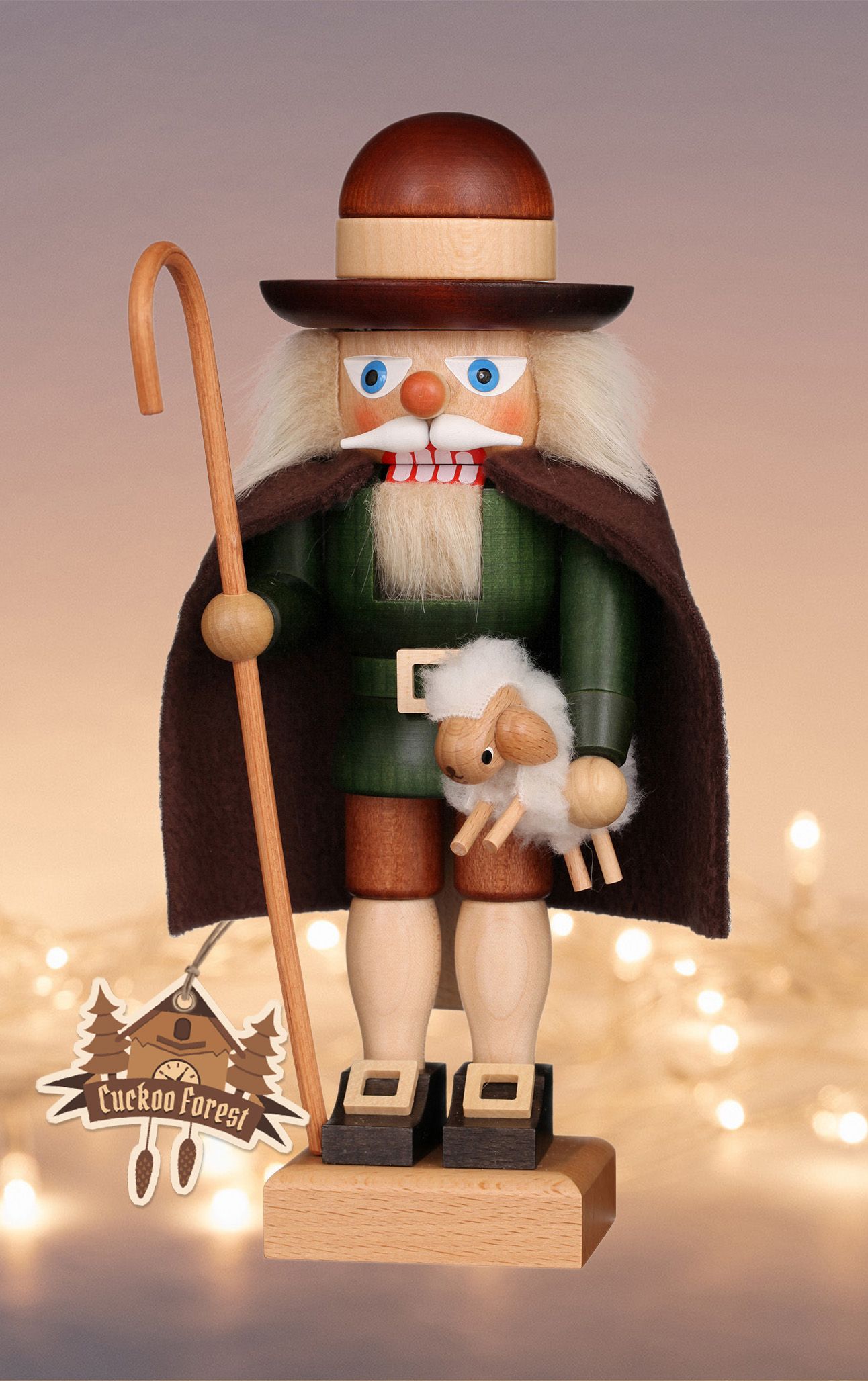 German Nutcracker Shepard in green outfit and black cape having woolen