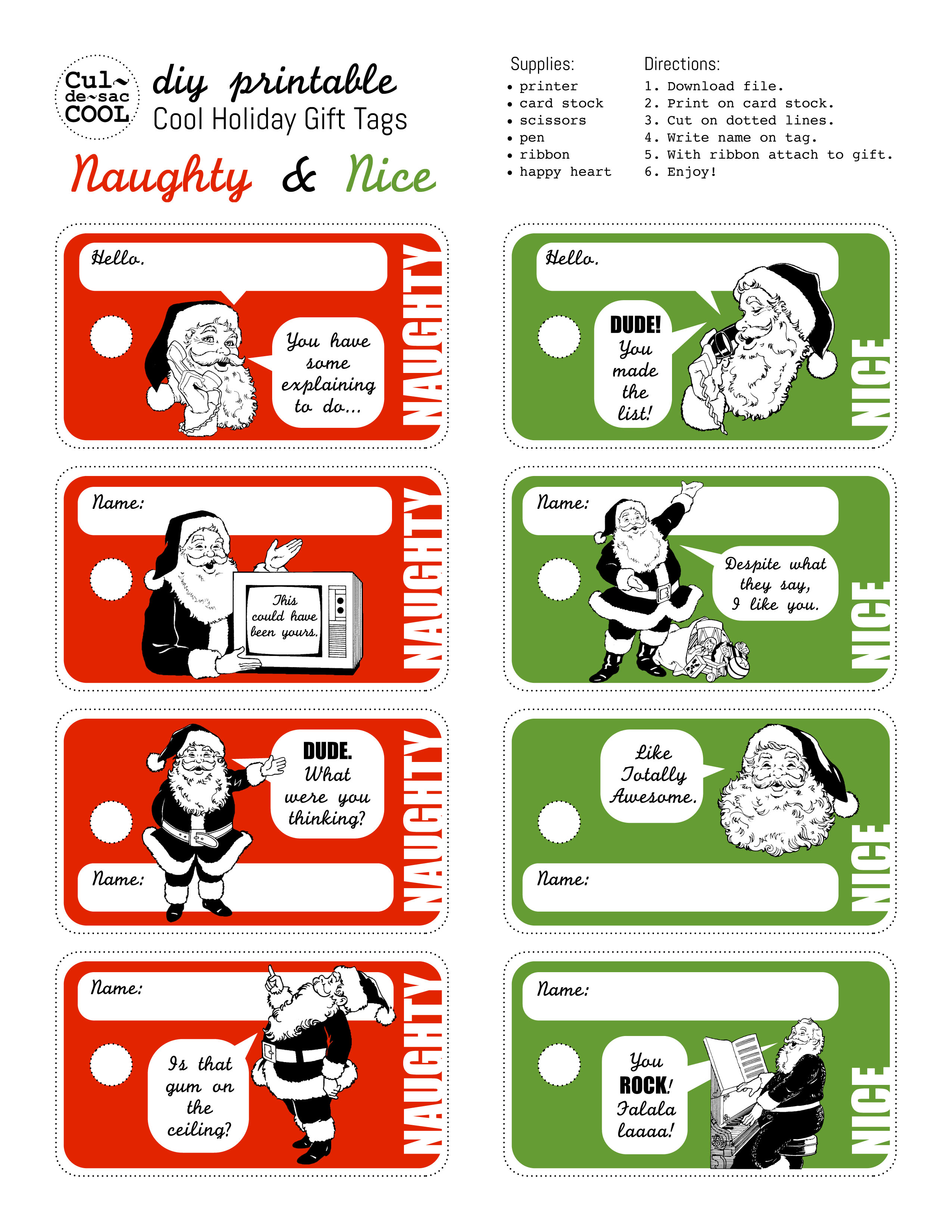 DIY Printable Holiday Gift Tags "Naughty & Nice"