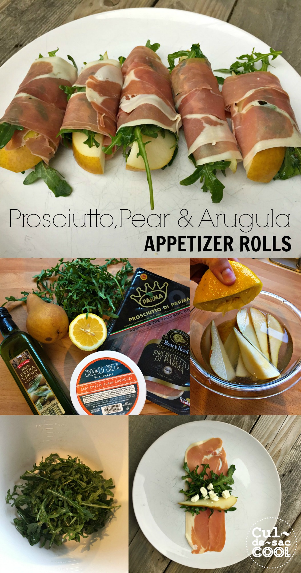 Easy Prosciutto, Pear and Arugula Appetizer Rolls
