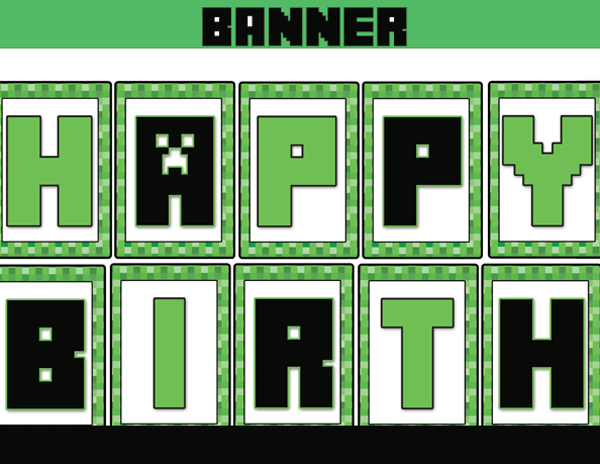 8Bit Birthday Banner, Minecraft Party Ideas INSTANT DOWNLOAD