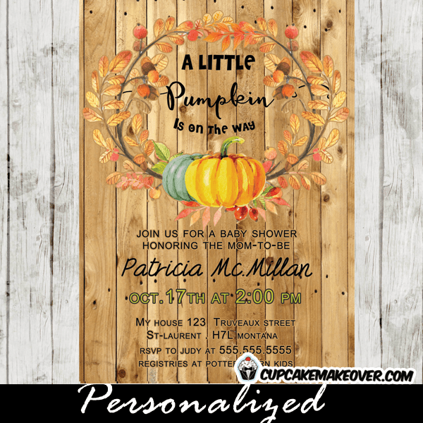 Little Pumpkin Fall Themed Baby Shower Invitation Personalized