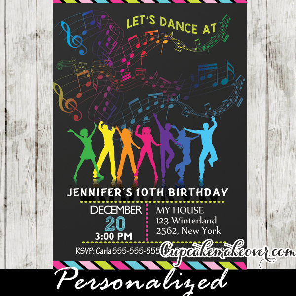 Dance Party Birthday Invitations, Rainbow Music Notes Cupcakemakeover