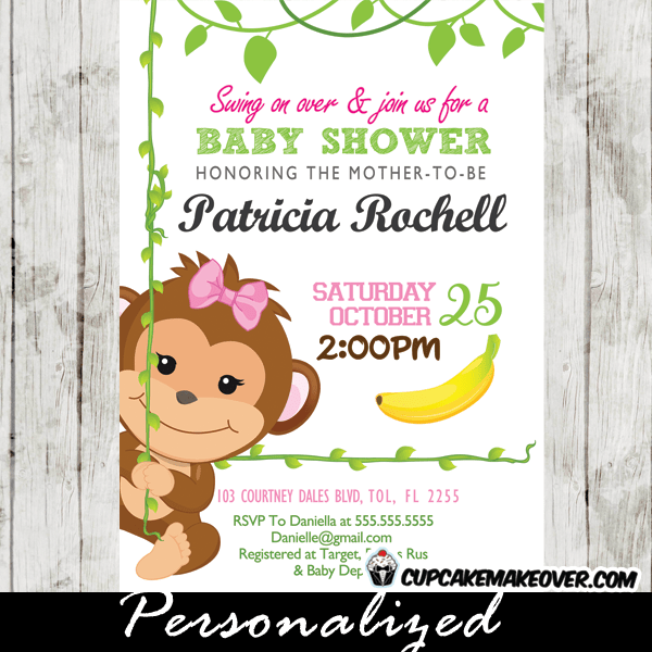 Monkey Baby Shower Invitations For Girl Cupcakemakeover