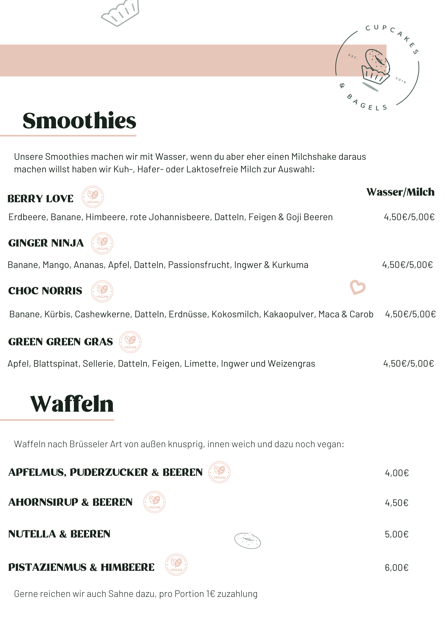 Speisekarte Cupcakes&Bagels Stuttgart