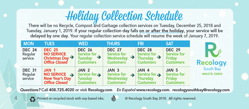 Collection schedule to change due to Holidays Cupertino Today