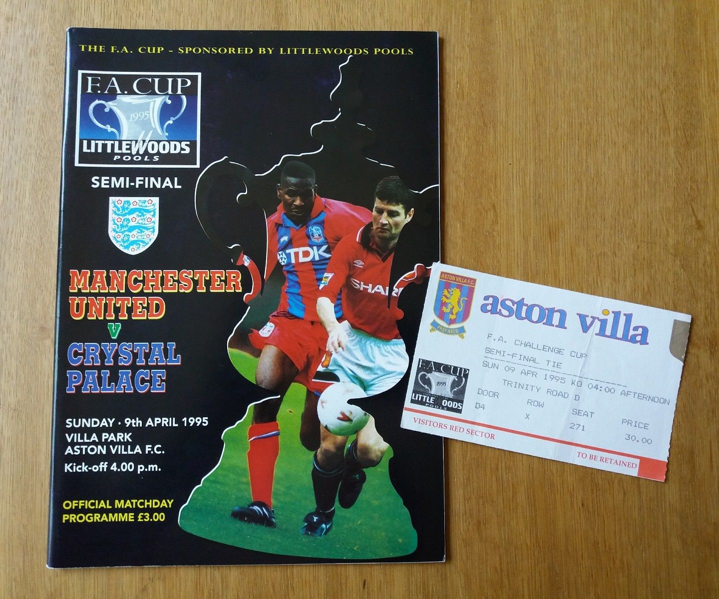 1995 FA Cup Semi Final Programme & Ticket C Palace vs Man Utd Cup