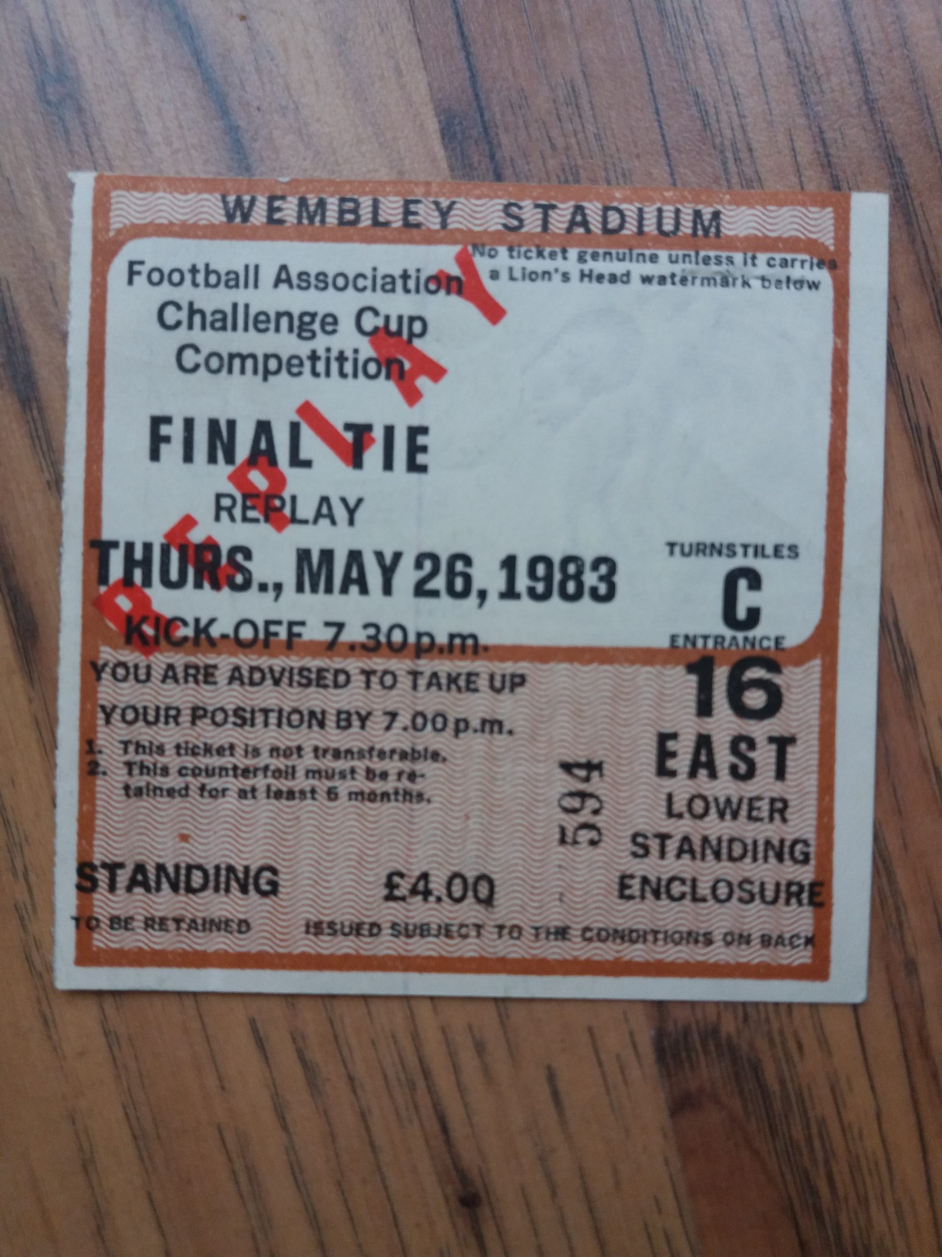1983 FA Cup Final Replay Programme & Ticket Brighton & Hove Albion vs