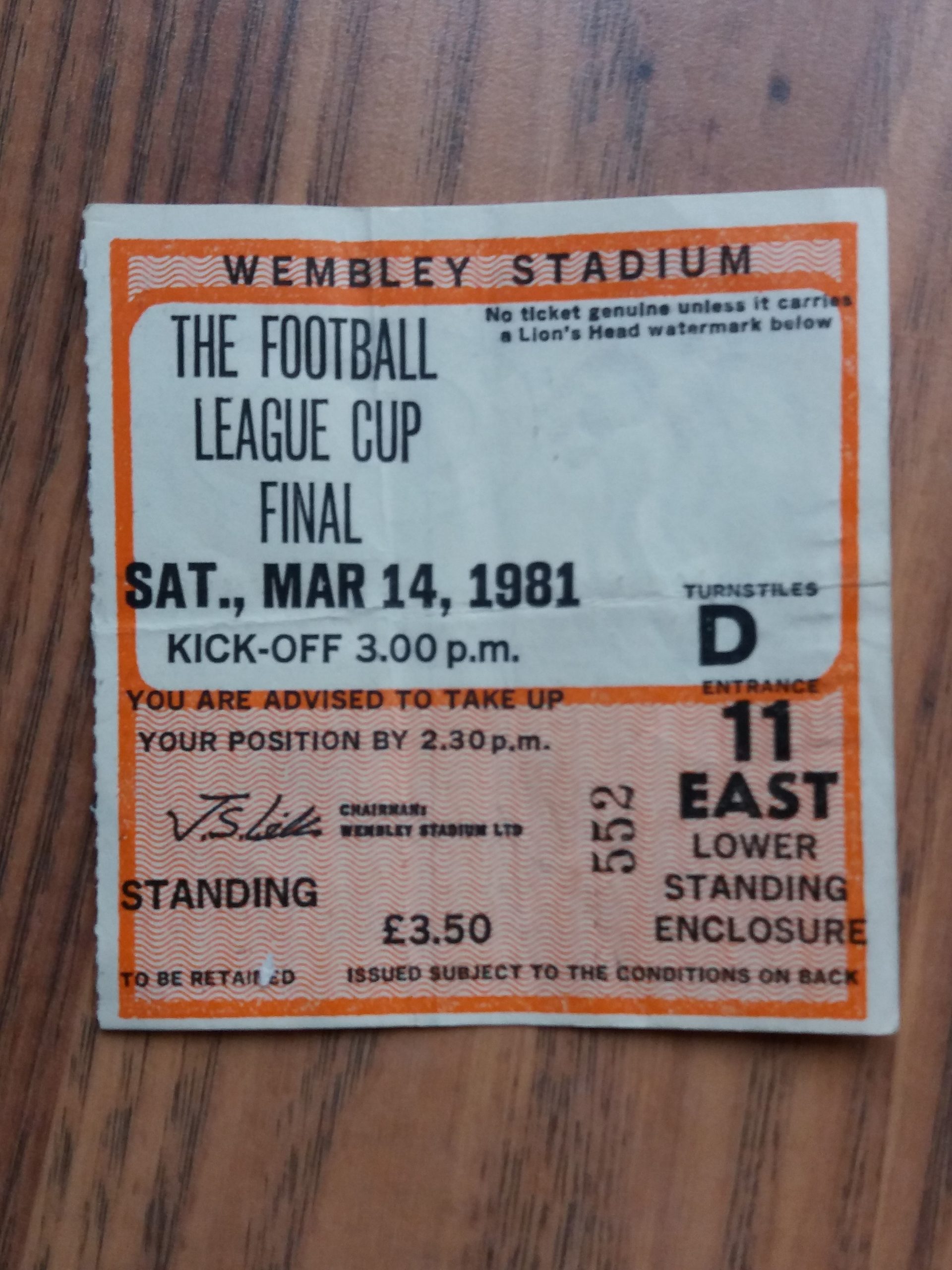 1981 League Cup Final Ticket Liverpool vs West Ham United Cup Final