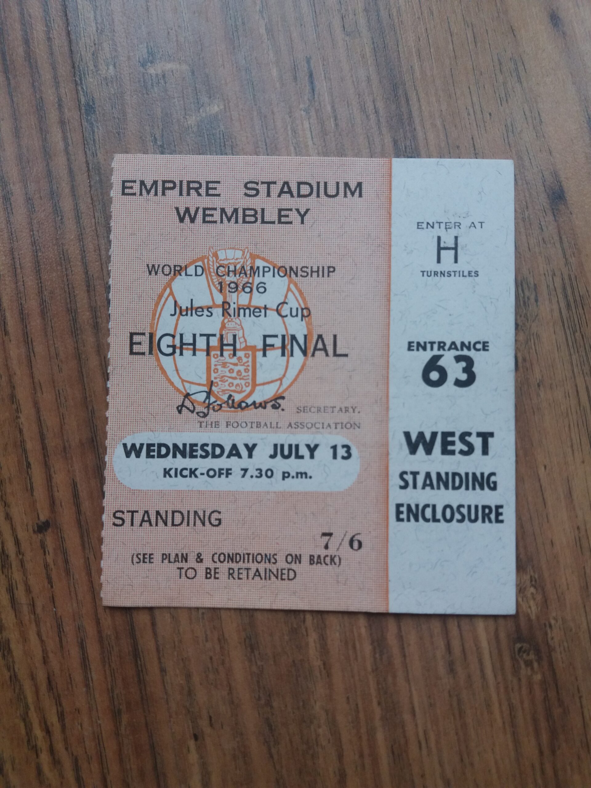 1966 World Cup Finals Group Ticket France vs Mexico Cup Final