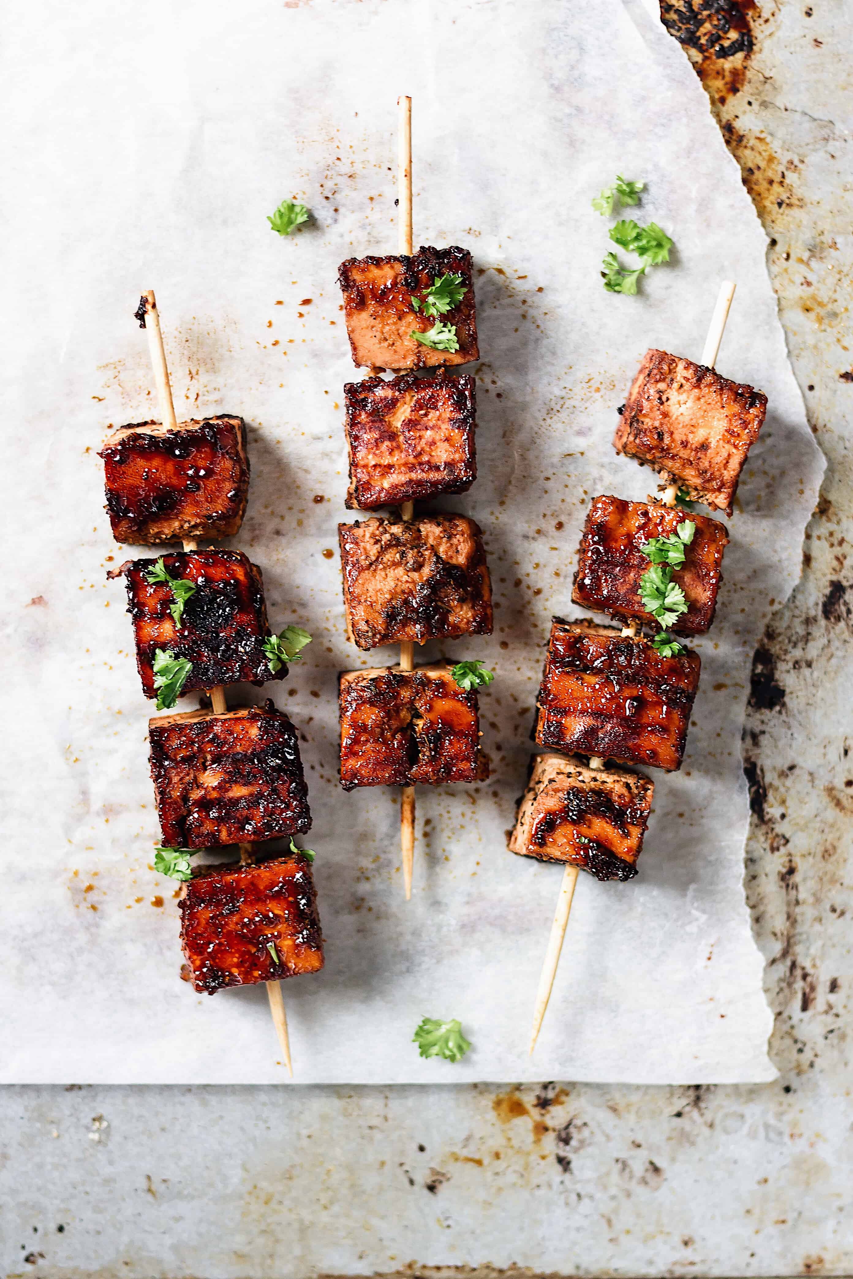 grilled cajun & orange tofu kebab skewers