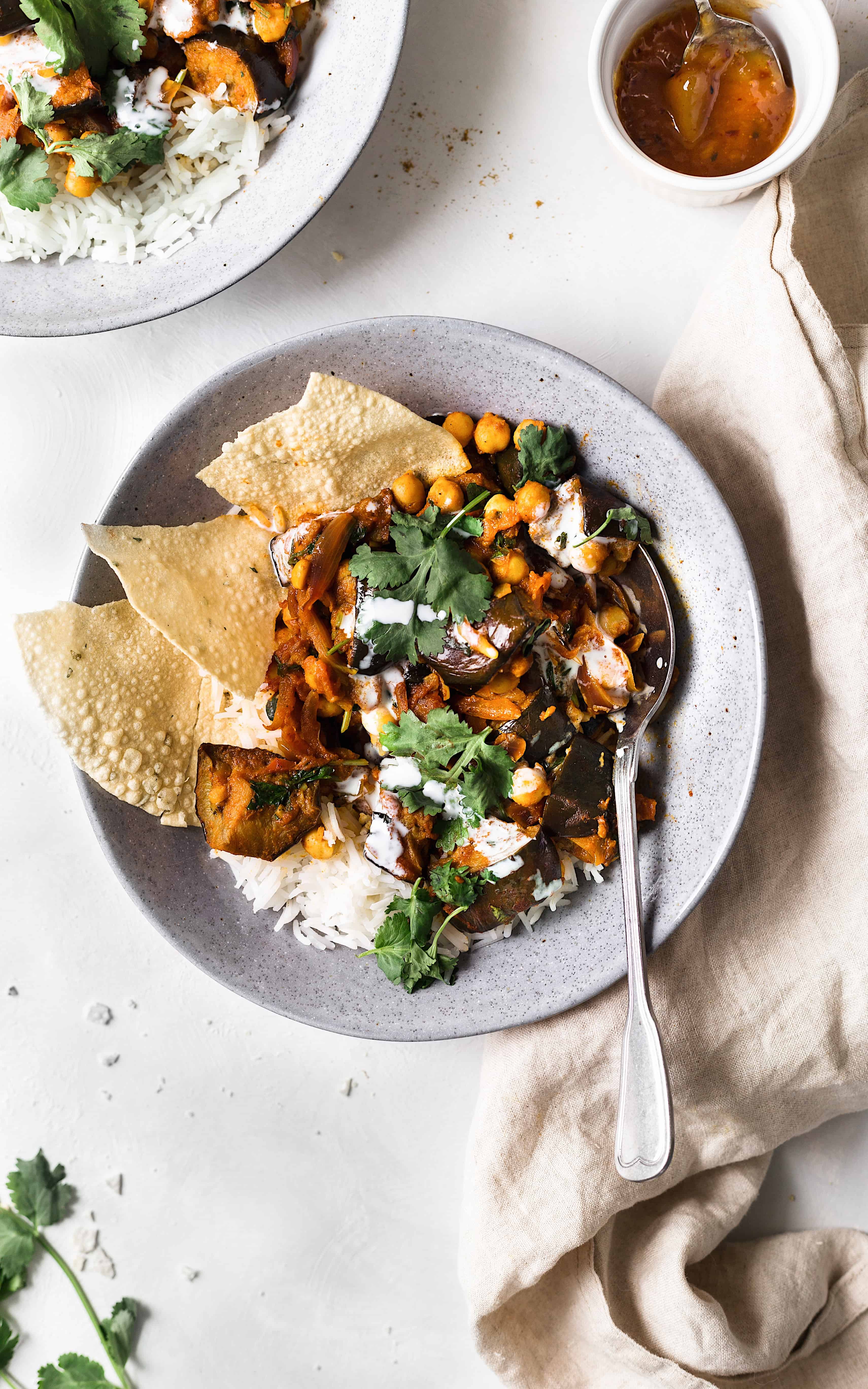 roasted aubergine & chickpea curry