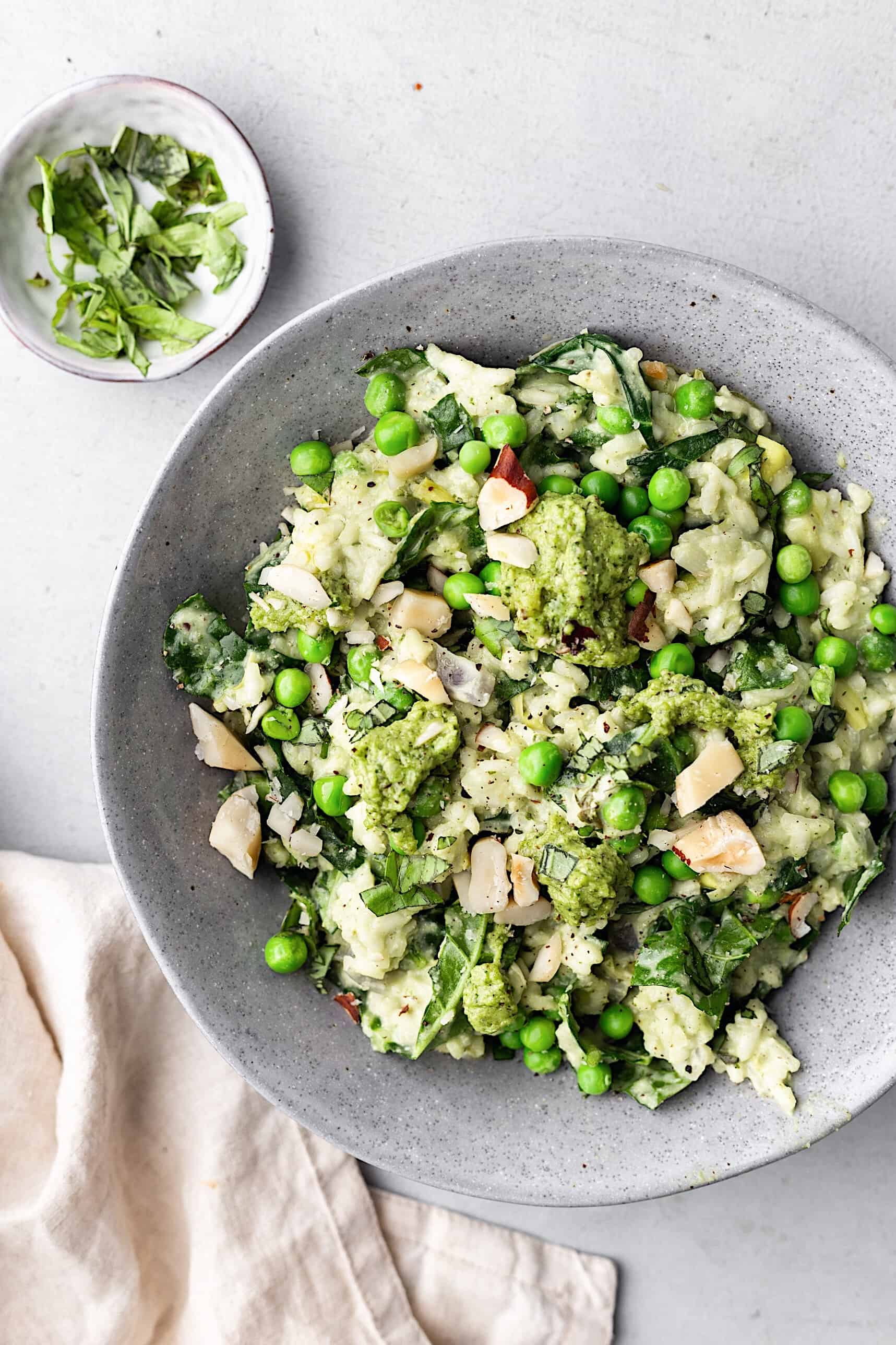 Spring Greens, Leek, Pea and Pesto Risotto Cupful of Kale