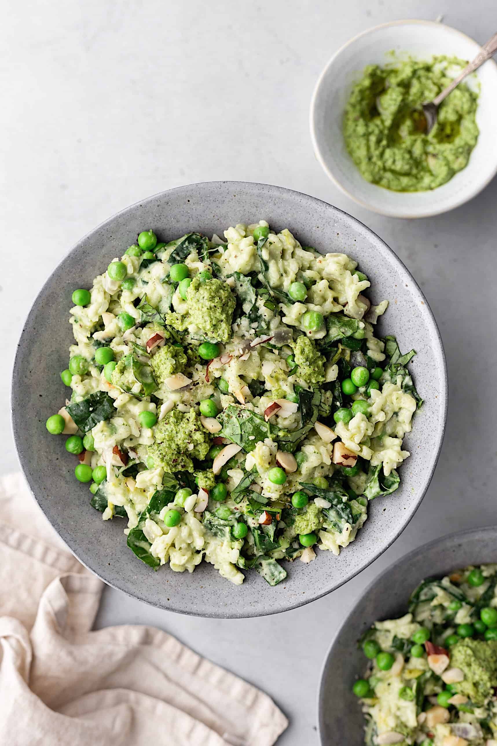 Spring Greens, Leek, Pea and Pesto Risotto Cupful of Kale
