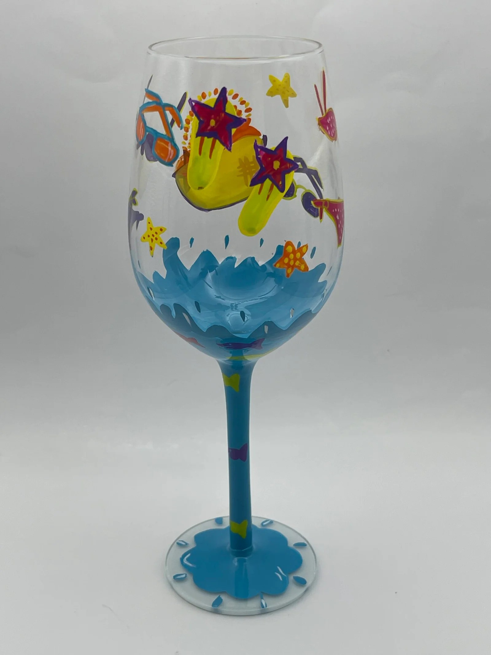 Beach Day Hand Painted Wineglass CupofMood