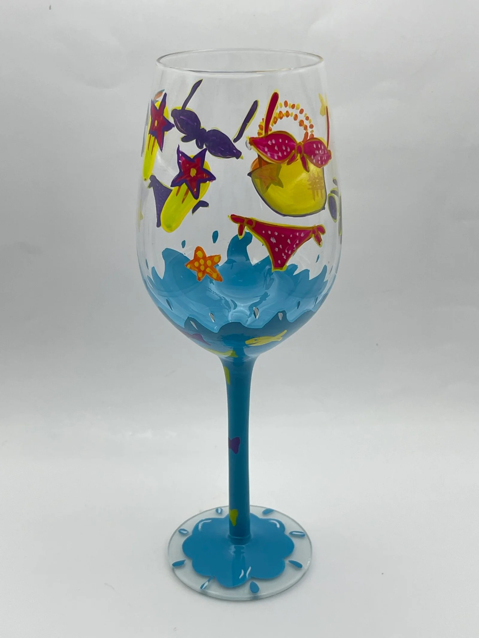 Beach Day Hand Painted Wineglass CupofMood