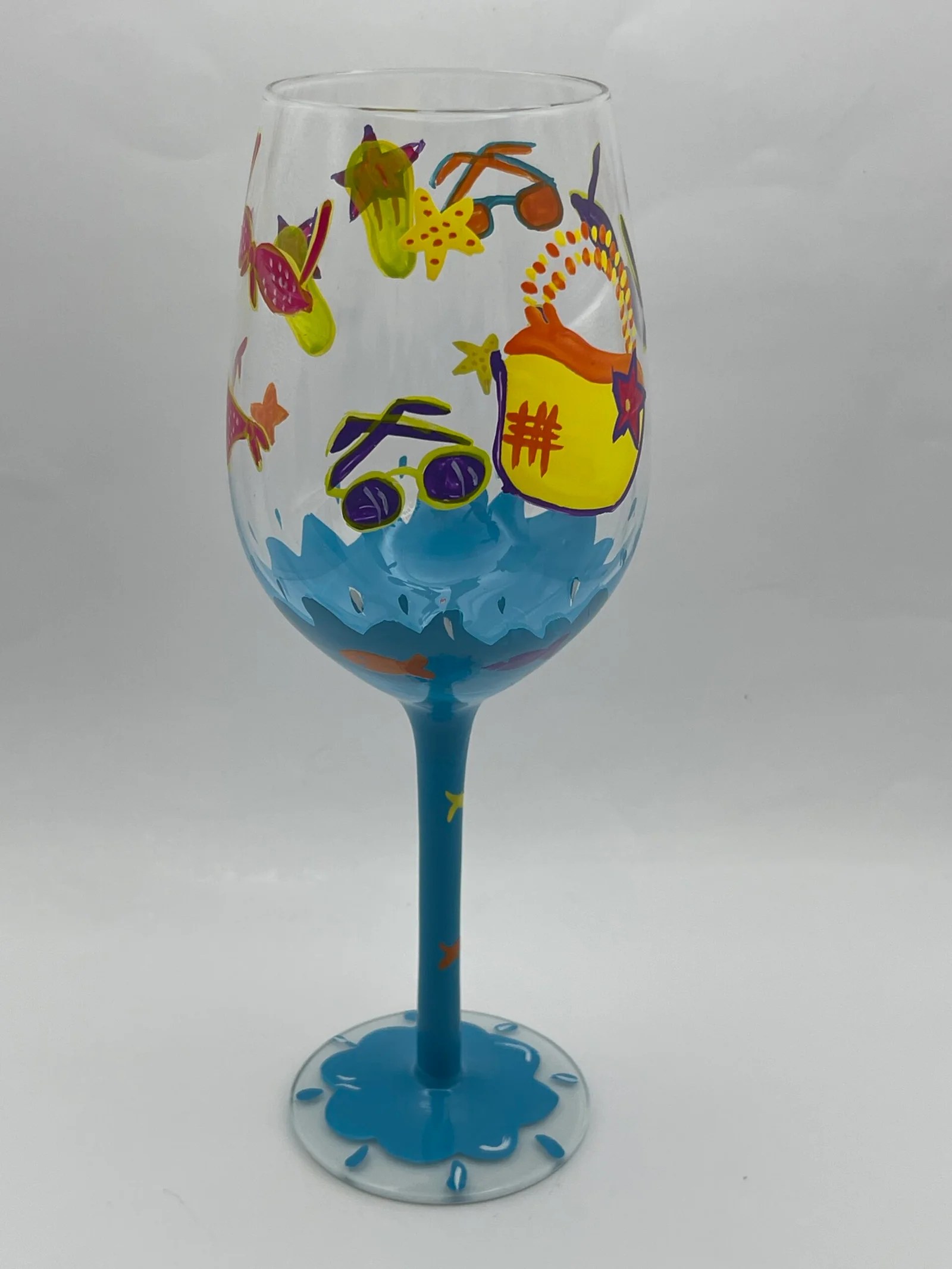 Beach Day Hand Painted Wineglass CupofMood
