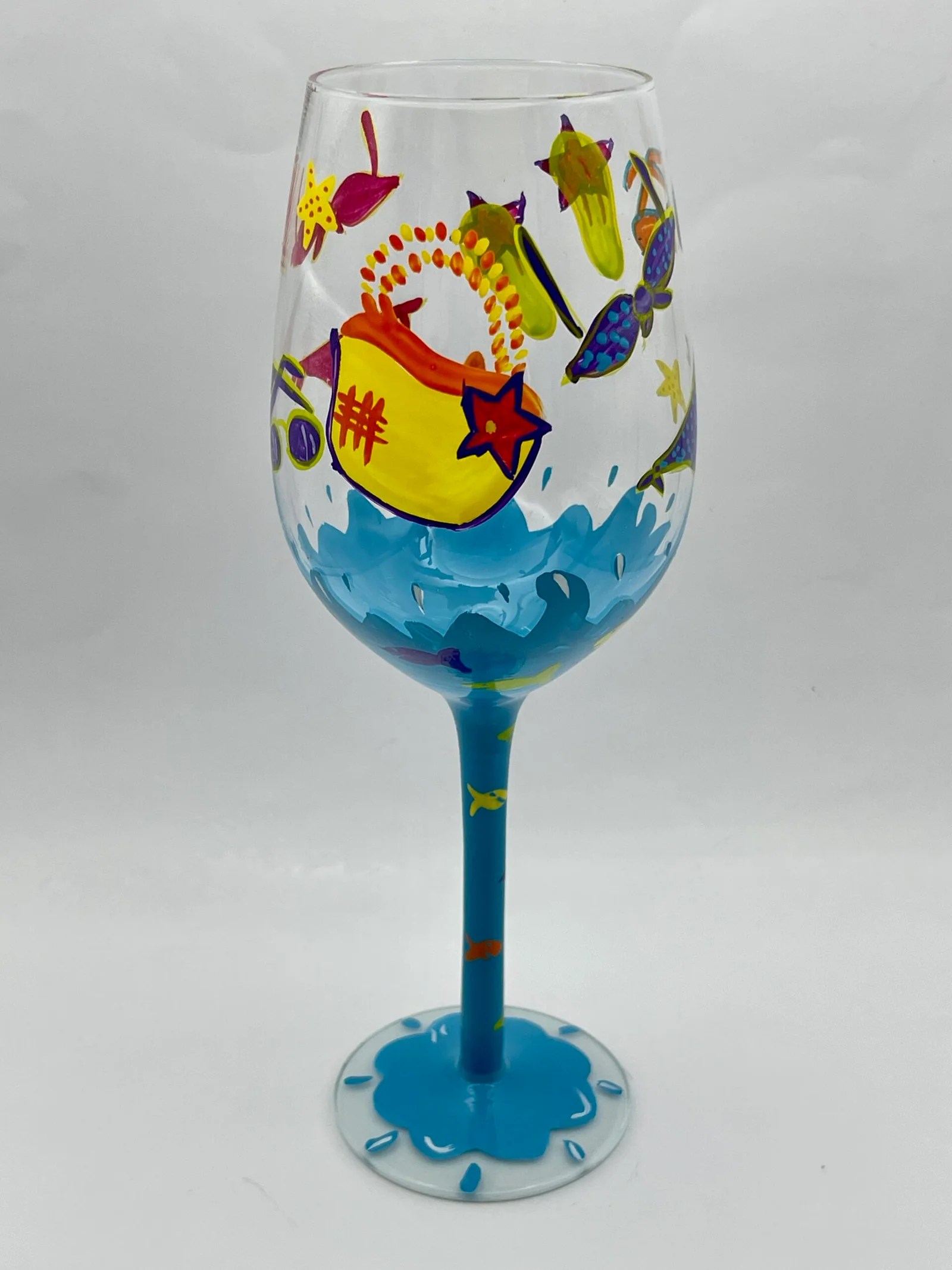 Beach Day Hand Painted Wineglass CupofMood