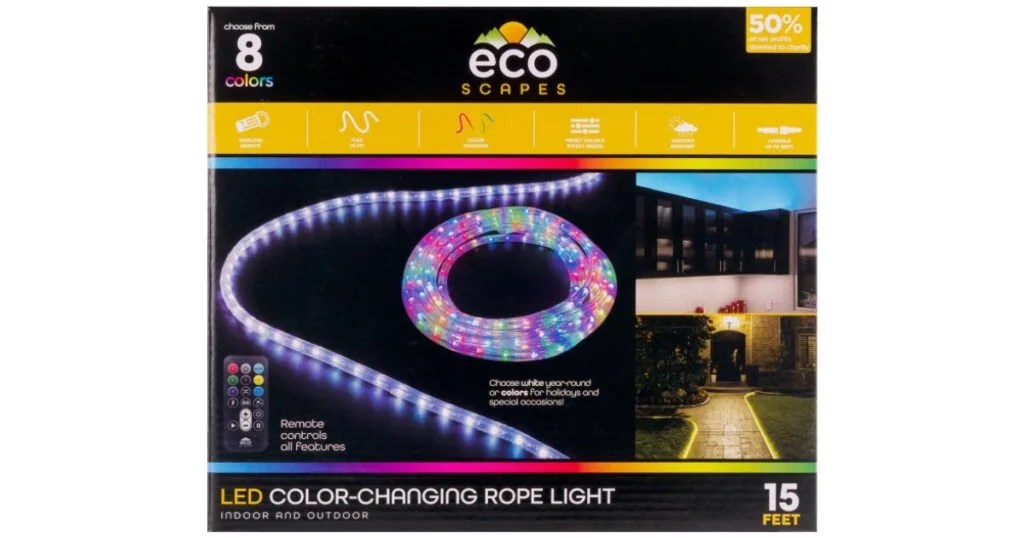 EcoScapes LED ColorChanging 15' Rope Light SOLO 19.98 en Sam's Club